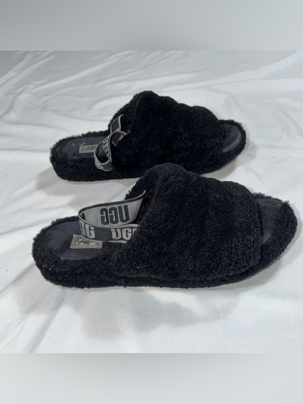 UGG Fluff Yeah Black Shearling Slingback Slide Slippers Women’s 11 - Picture 8 of 9